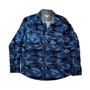 Sun + Stone Men’s Blue Camouflage Corduroy Long Sleeve Shirt - Size L